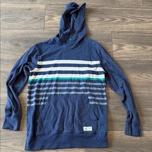 GAP Navy Hooded Tee with White, Gray and Teal Stripes